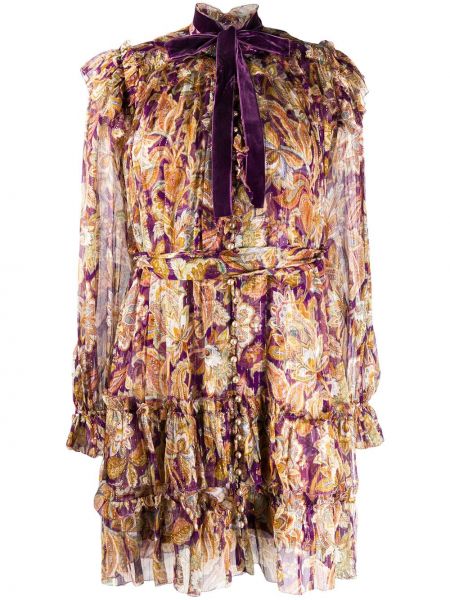 Koktejlkové šaty s potlačou s paisley vzorom Zimmermann fialová