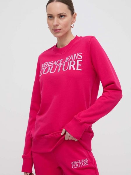 Bavlněná mikina s aplikacemi Versace Jeans Couture růžová