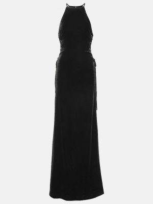 Maksi haljina s vezicama od samta s čipkom Alessandra Rich crna