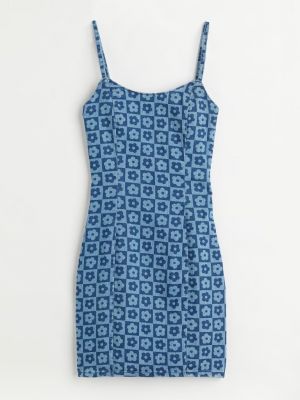 Приталенное джинсовое платье в цветочек H&m синее