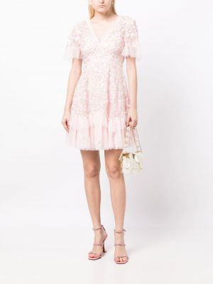 Sukienka koktajlowa w kwiatki Needle & Thread różowa