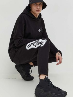 Pamučna hoodie s kapuljačom Tommy Jeans crna