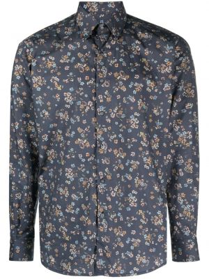 Kvetinová bavlnená košeľa s potlačou Karl Lagerfeld modrá
