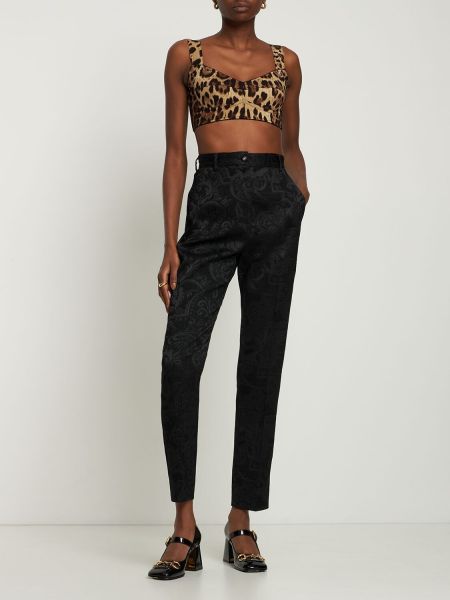 Pantalon droit taille haute en jacquard Dolce & Gabbana noir