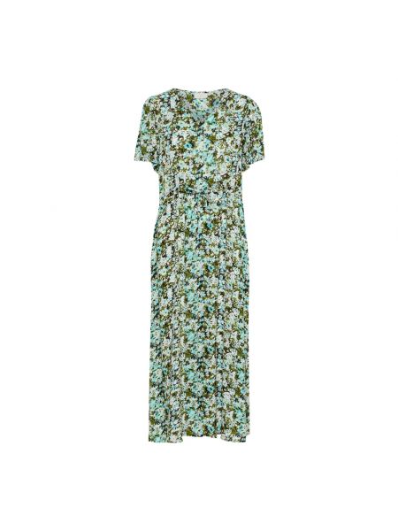 Sukienka długa w kwiatki w abstrakcyjne wzory Kaffe zielona