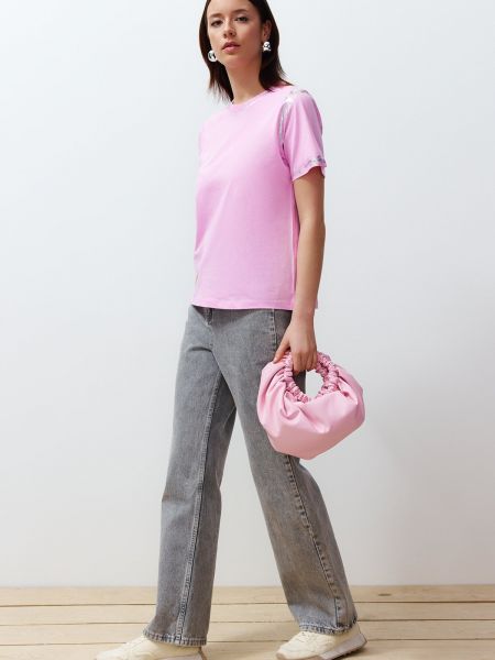 Dzianinowa koszulka relaxed fit Trendyol różowa