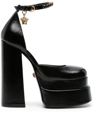 Кожени полуотворени обувки Versace Pre-owned черно