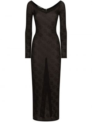 Rochie lunga cu decolteu în v din jacard Dolce & Gabbana negru