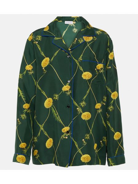 Копринена риза на цветя Burberry зелено