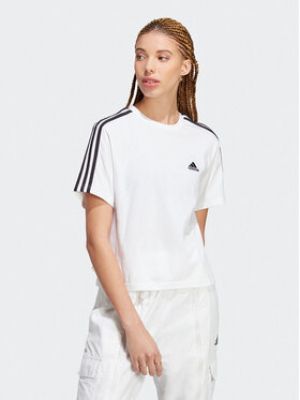Pruhované tričko jersey relaxed fit Adidas bílé