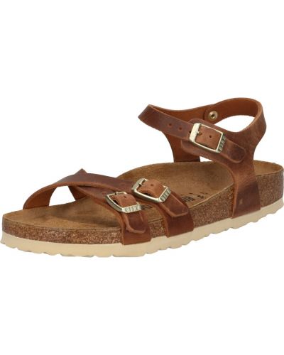 Jednofarebné kožené sandále na podpätku Birkenstock - hnedá