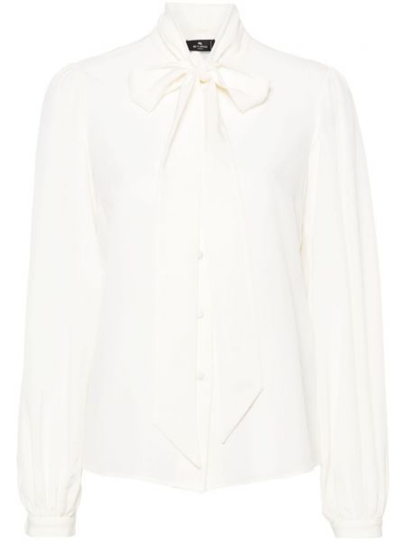 Μεταξωτό μακρύ πουκάμισο με φιόγκο Etro λευκό