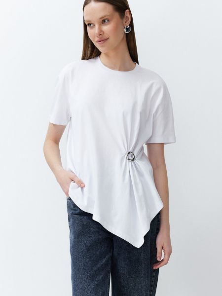Asymetrické pletené bavlněné tričko Trendyol