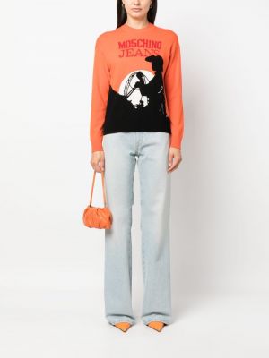 Sweter z nadrukiem Moschino Jeans pomarańczowy