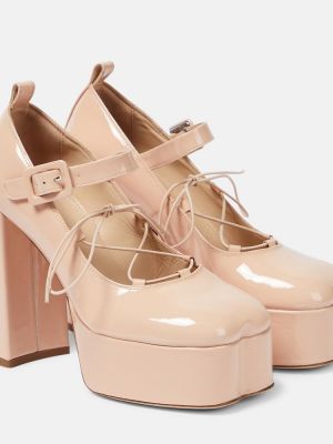 Pantofi cu toc cu șireturi din piele cu platformă Simone Rocha roz
