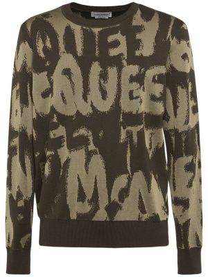Sweter wełniany Alexander Mcqueen khaki