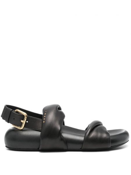 Kožne sandale s printom Marni crna