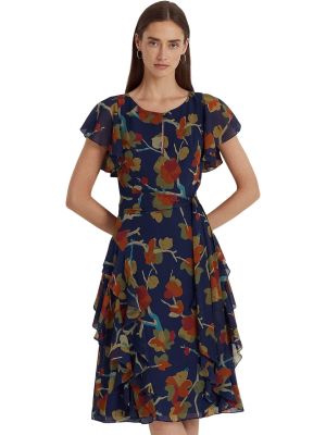 Платье в цветочек с принтом с рюшами Lauren Ralph Lauren синее