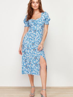 Rochie midi din viscoză cu model floral împletită Trendyol albastru