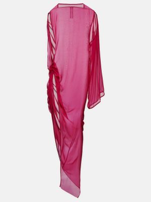 Drapované hedvábné dlouhé šaty Rick Owens růžové