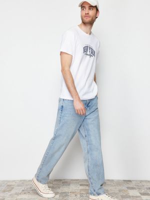 Παντελόνι με ίσιο πόδι Trendyol μπλε