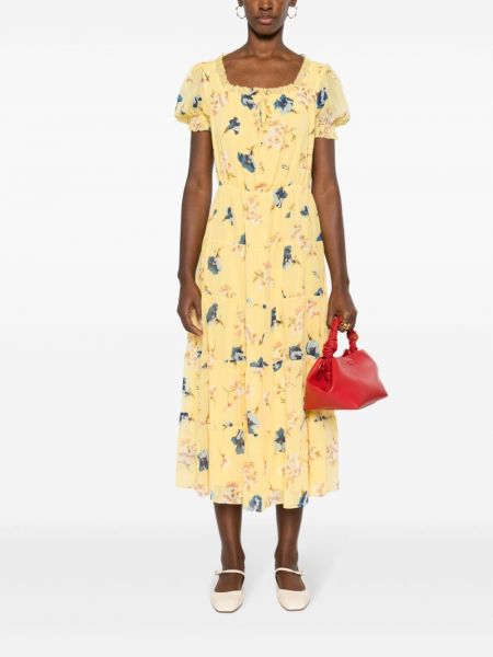Sukienka długa w kwiatki z krepy Lauren Ralph Lauren żółta