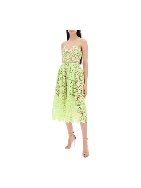 Sukienka midi w kwiatki koronkowa Self-portrait zielona