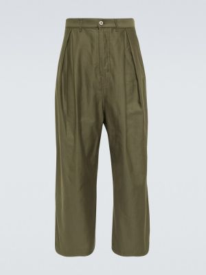Plisirane bombažne hlače Loewe zelena
