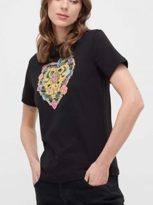 Koszulka z nadrukiem w serca bawełniana Versace Jeans Couture czarna