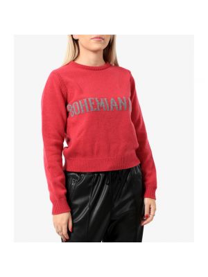 Dzianinowy sweter z okrągłym dekoltem Alberta Ferretti czerwony