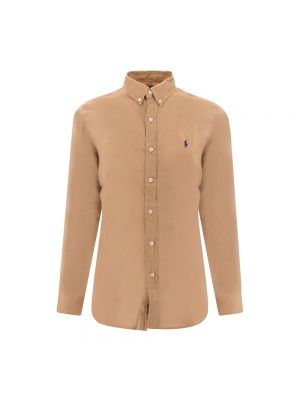 Camisa con bordado de lino slim fit Polo Ralph Lauren beige