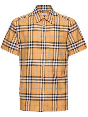 Карирана риза с принт с къс ръкав Burberry оранжево