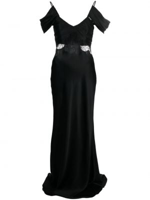 Csipkés szatén estélyi ruha Alberta Ferretti fekete