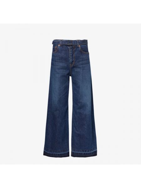 Широкие джинсовые брюки средней посадки с поясом Sacai синий