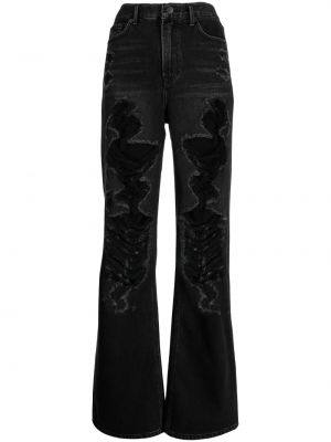 Roztrhané džínsy s rovným strihom s vysokým pásom Goen.j čierna