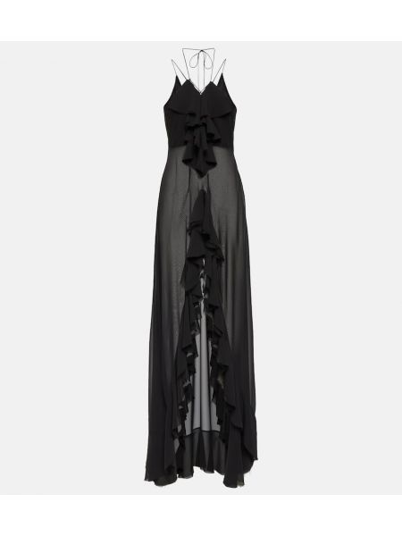 Sukienka długa szyfonowa z falbankami Bananhot czarna