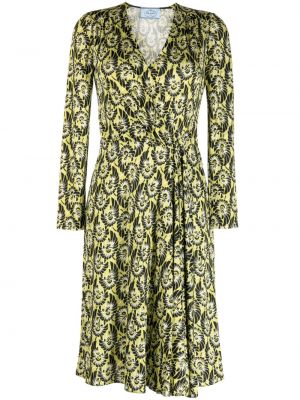 Hedvábné šaty s potiskem s abstraktním vzorem Prada Pre-owned zelené