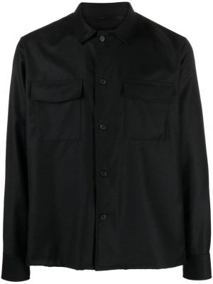 Μάλλινο πουκάμισο Low Brand μαύρο