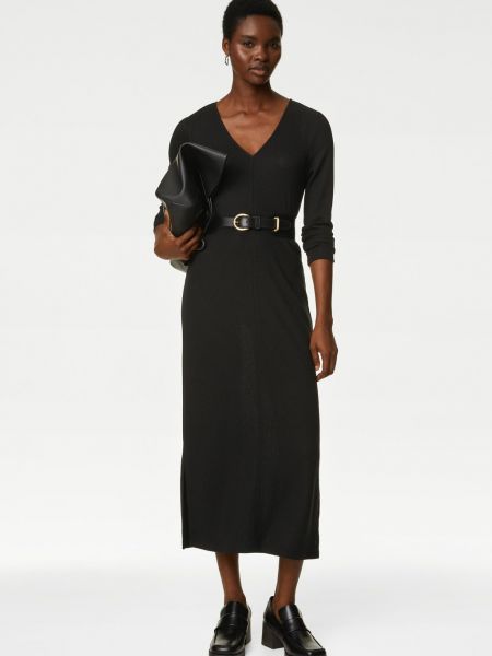 Трикотажное платье с v-образным вырезом Marks & Spencer черное