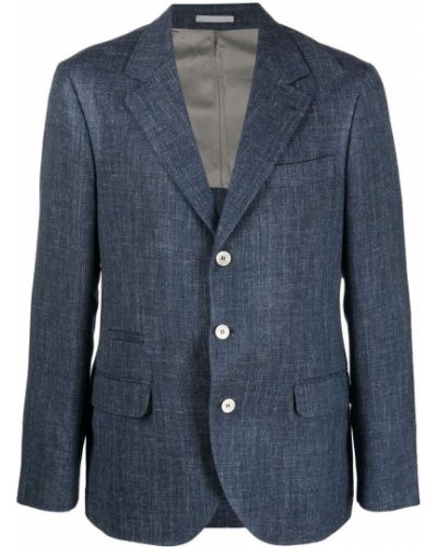 Fiskebeinsmønster ull lang blazer Brunello Cucinelli blå