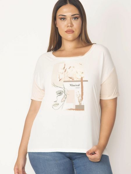 Koszulka szyfonowa z wiskozy z dekoltem w serek Sans beżowa