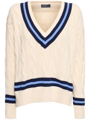 Džemperis ar v veida izgriezumu ar garām piedurknēm Polo Ralph Lauren balts