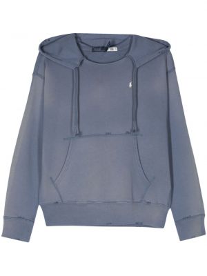 Pamučna hoodie s kapuljačom s izlizanim efektom Polo Ralph Lauren plava