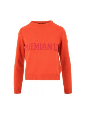 Dzianinowy sweter z okrągłym dekoltem Alberta Ferretti pomarańczowy