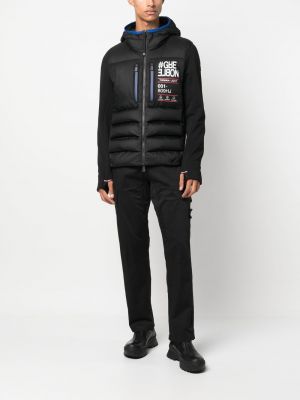 Stepēta dūnu jaka ar kapuci ar apdruku Moncler Grenoble melns