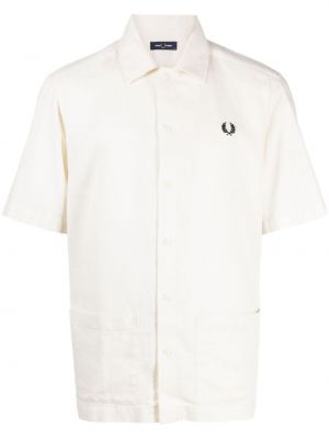 Памучна ленена риза бродирана Fred Perry бяло