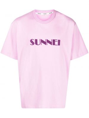 Памучна тениска бродирана Sunnei розово