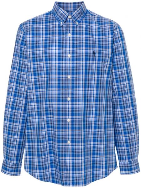 Карирана памучна поло тениска Polo Ralph Lauren синьо