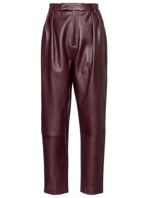 Kožené kalhoty s vysokým pasem Khaite fialové