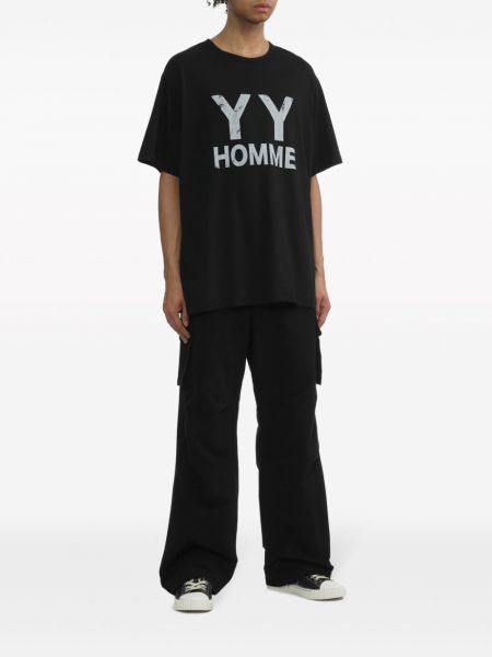 T-shirt en coton à imprimé Yohji Yamamoto noir